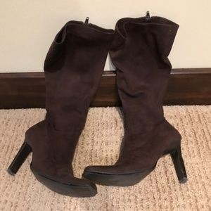 Brown Suede High Heeled Boots